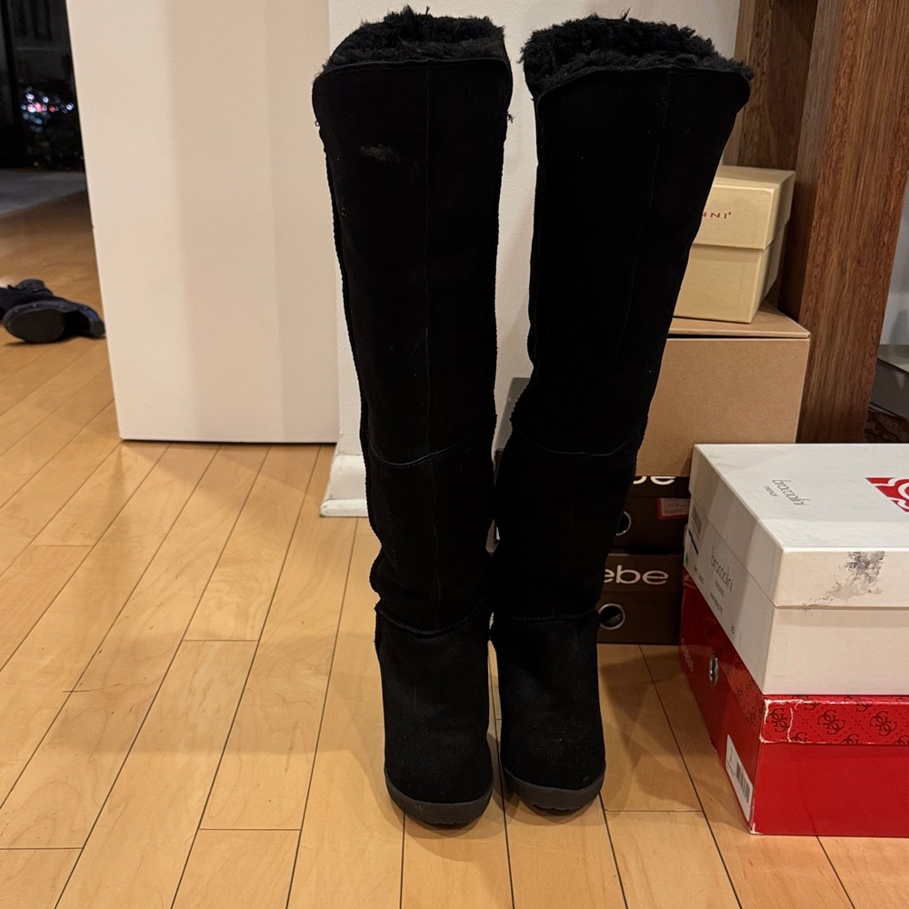 BearPaw Black Over the Knee Boots
